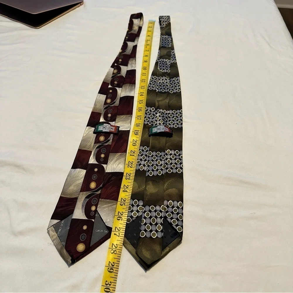 Ottimo Uomo Olive Green Silver & Cream, Burgandy & Black Silk Ties 58” x 4”
